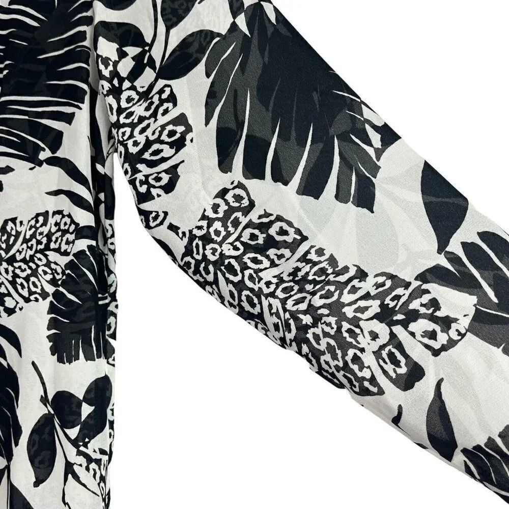 Nira Kaplan Open Front Duster Semi Sheer Cover Up Black White Floral Large - Picture 8 of 12